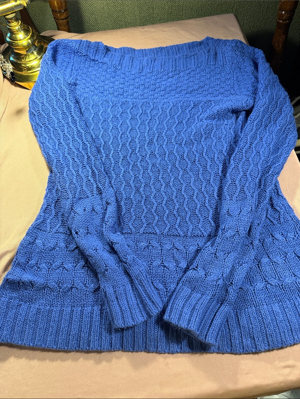 croft & barrow Royal Blue Off-the-Shoulder Cable Knit Sweater